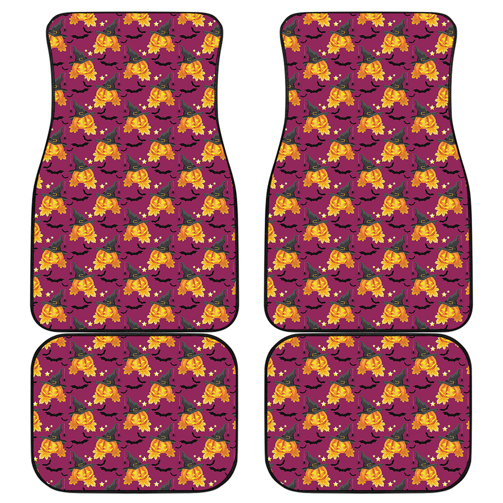 Cute Halloween Pumpkin Witch Print Front and Back Car Floor Mats