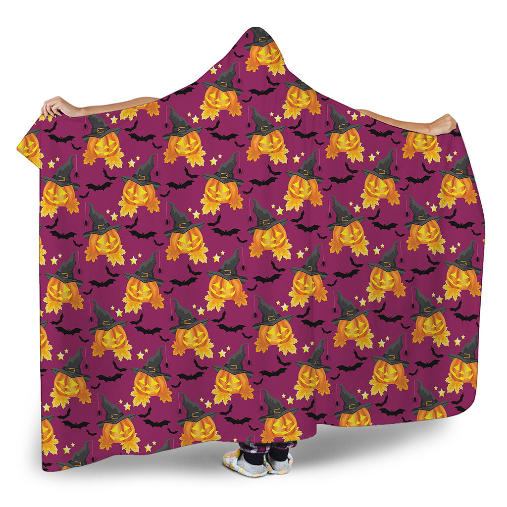 Cute Halloween Pumpkin Witch Print Hooded Blanket