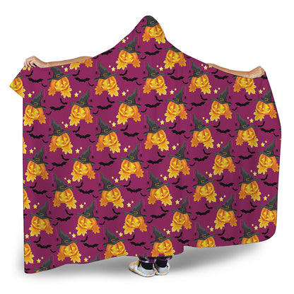 Cute Halloween Pumpkin Witch Print Hooded Blanket