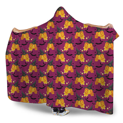 Cute Halloween Pumpkin Witch Print Hooded Blanket