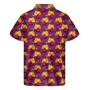 Cute Halloween Pumpkin Witch Print Men's Short Sleeve Shirt