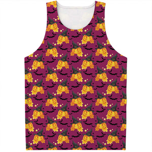 Cute Halloween Pumpkin Witch Print Men's Tank Top