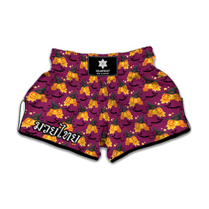 Cute Halloween Pumpkin Witch Print Muay Thai Boxing Shorts