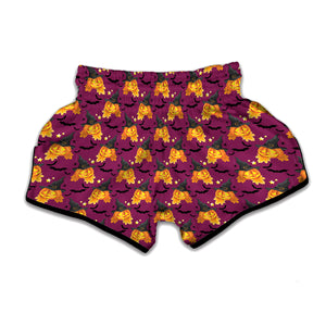 Cute Halloween Pumpkin Witch Print Muay Thai Boxing Shorts