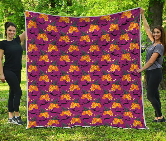 Cute Halloween Pumpkin Witch Print Quilt