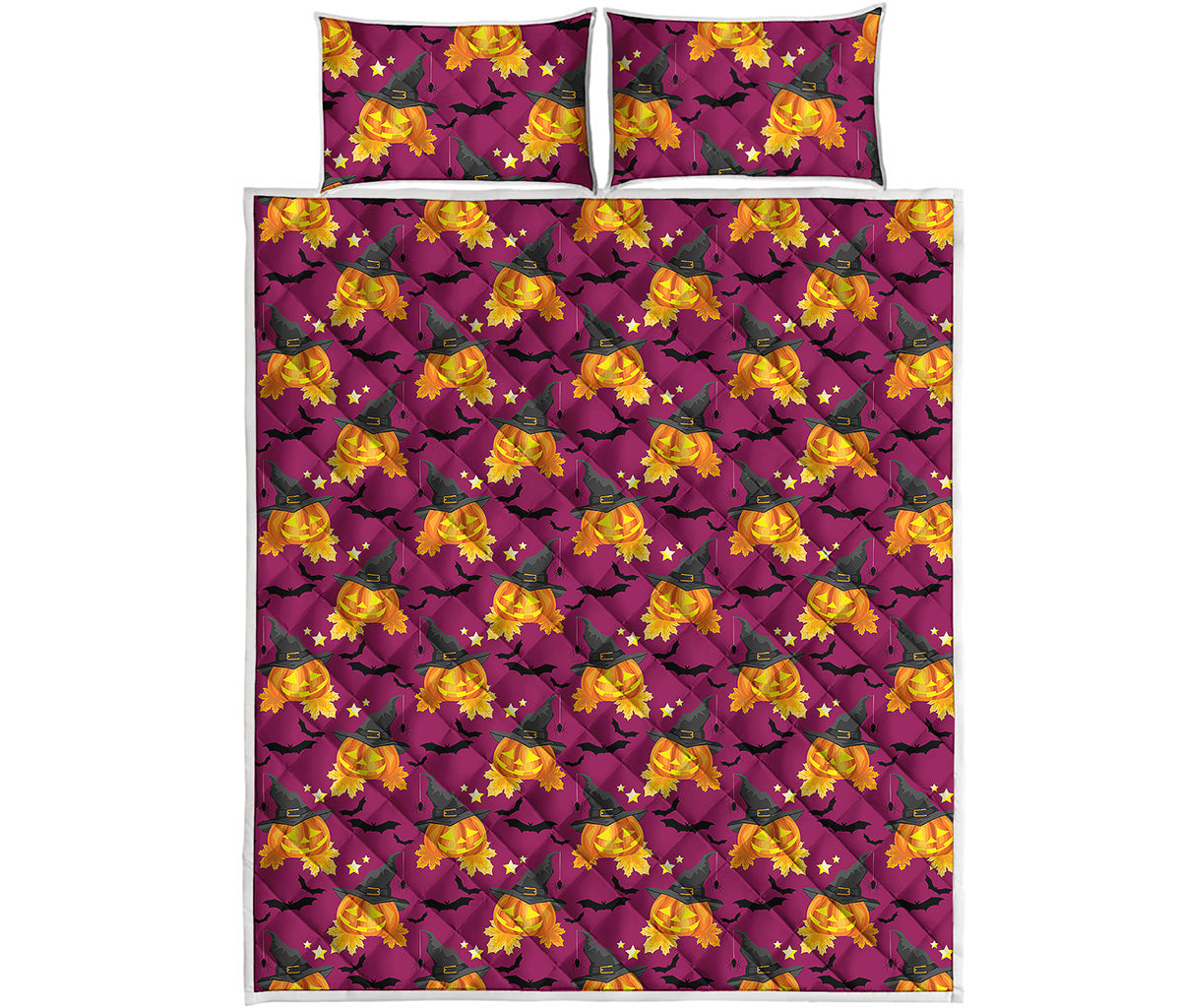 Cute Halloween Pumpkin Witch Print Quilt Bed Set