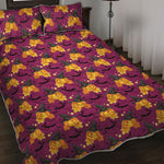 Cute Halloween Pumpkin Witch Print Quilt Bed Set