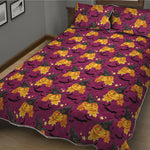 Cute Halloween Pumpkin Witch Print Quilt Bed Set