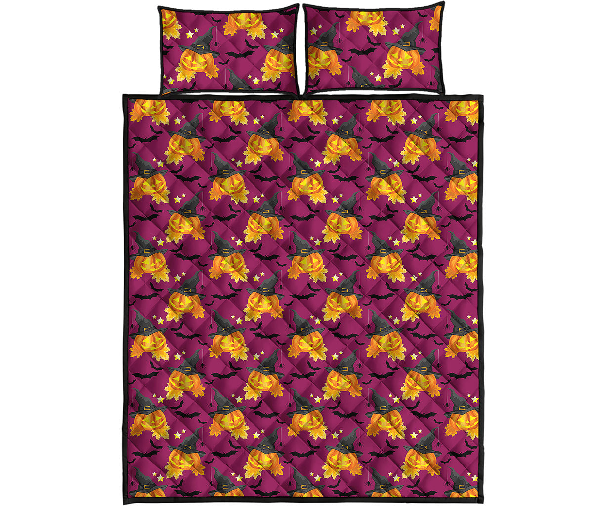 Cute Halloween Pumpkin Witch Print Quilt Bed Set