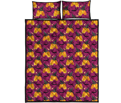 Cute Halloween Pumpkin Witch Print Quilt Bed Set