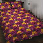 Cute Halloween Pumpkin Witch Print Quilt Bed Set