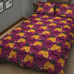 Cute Halloween Pumpkin Witch Print Quilt Bed Set
