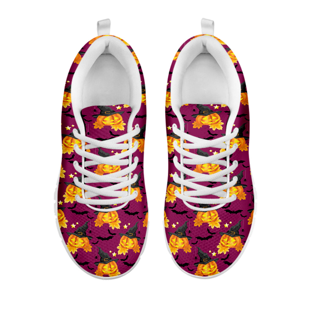 Cute Halloween Pumpkin Witch Print White Sneakers