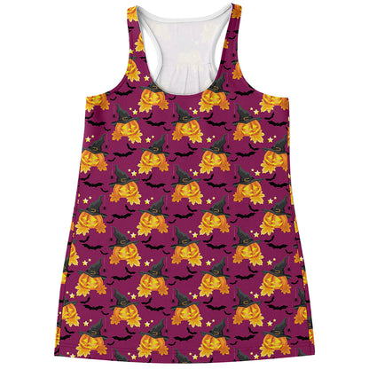 Cute Halloween Pumpkin Witch Print Women's Racerback Tank Top