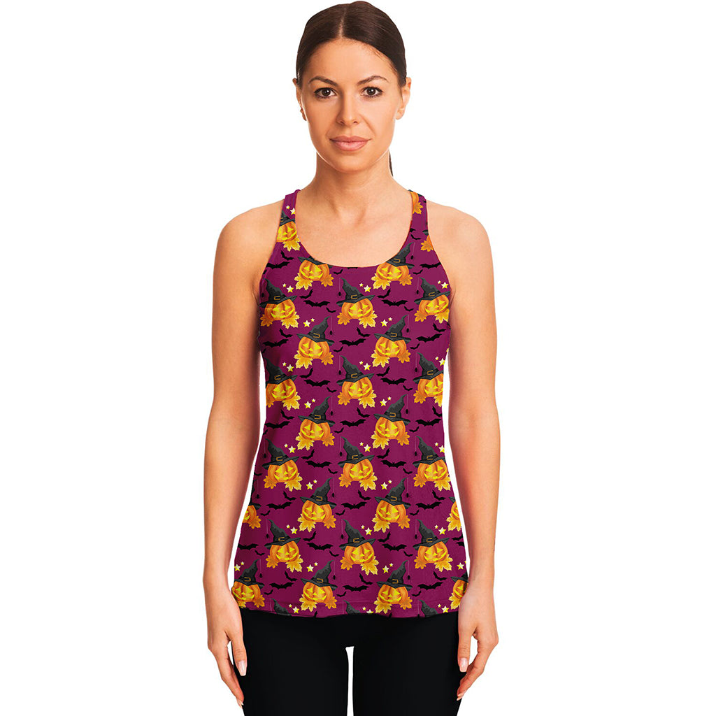 Cute Halloween Pumpkin Witch Print Women's Racerback Tank Top