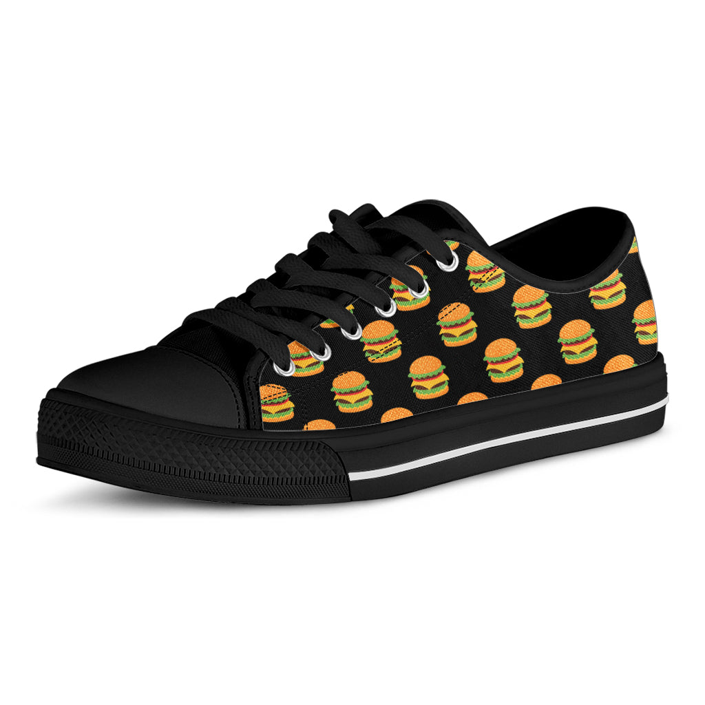 Cute Hamburger Pattern Print Black Low Top Shoes