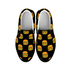 Cute Hamburger Pattern Print Black Slip On Shoes