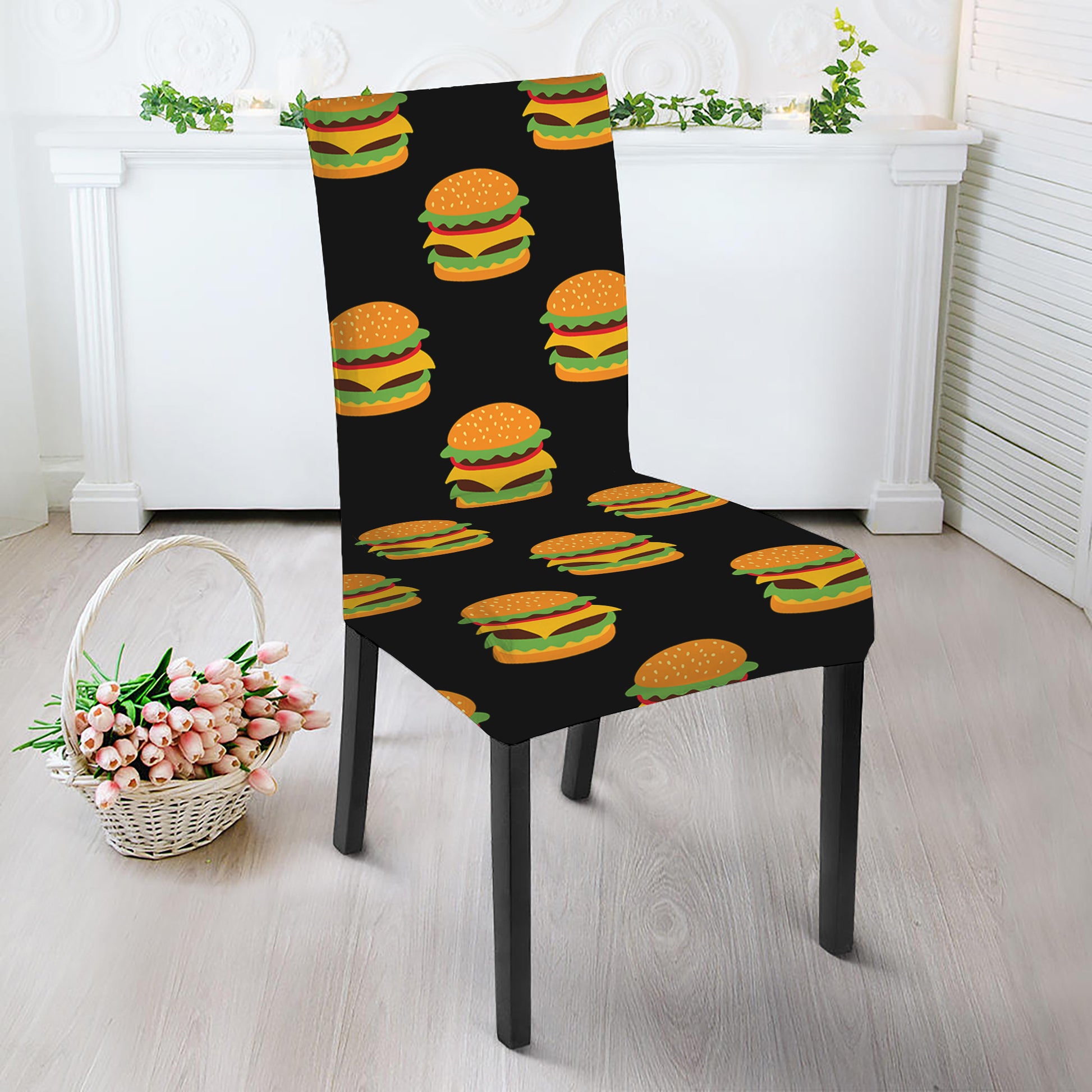 Cute Hamburger Pattern Print Dining Chair Slipcover