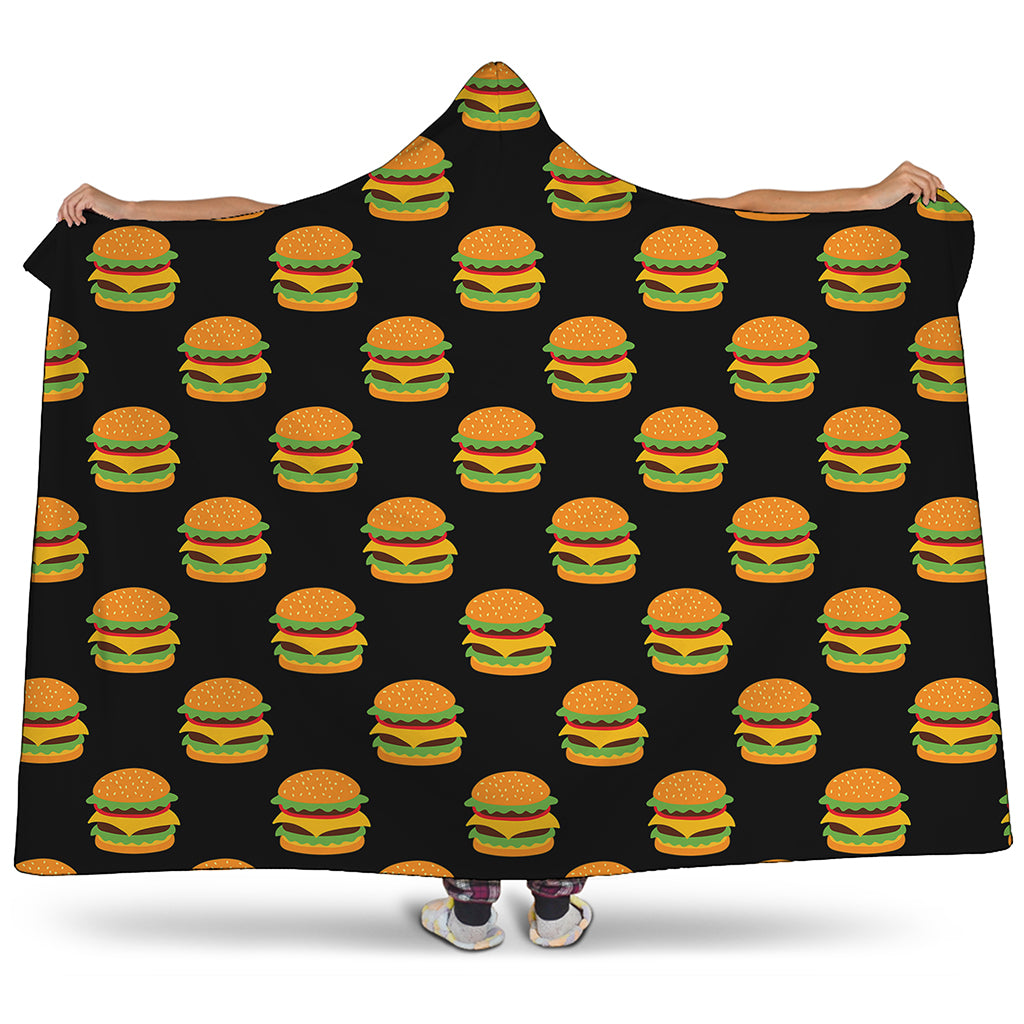 Cute Hamburger Pattern Print Hooded Blanket