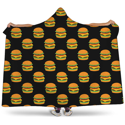 Cute Hamburger Pattern Print Hooded Blanket