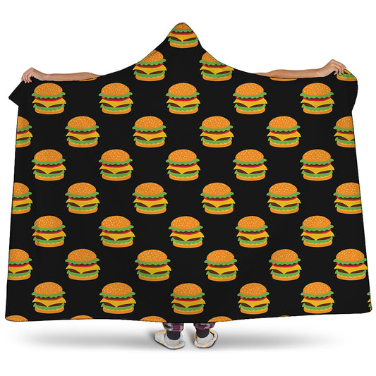 Cute Hamburger Pattern Print Hooded Blanket