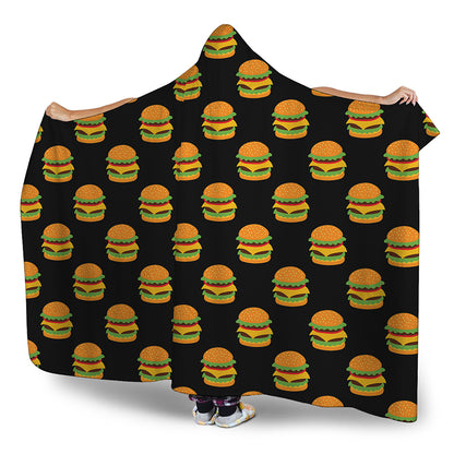 Cute Hamburger Pattern Print Hooded Blanket