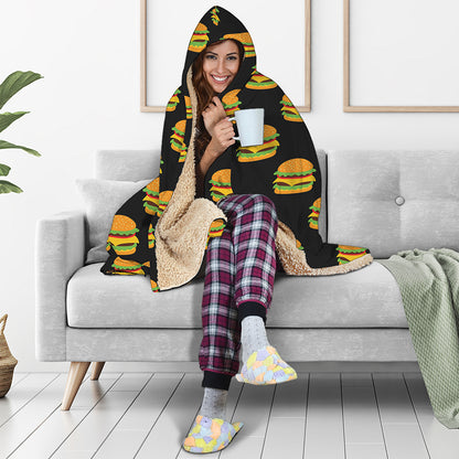 Cute Hamburger Pattern Print Hooded Blanket