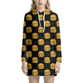 Cute Hamburger Pattern Print Pullover Hoodie Dress