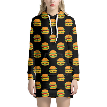 Cute Hamburger Pattern Print Hoodie Dress