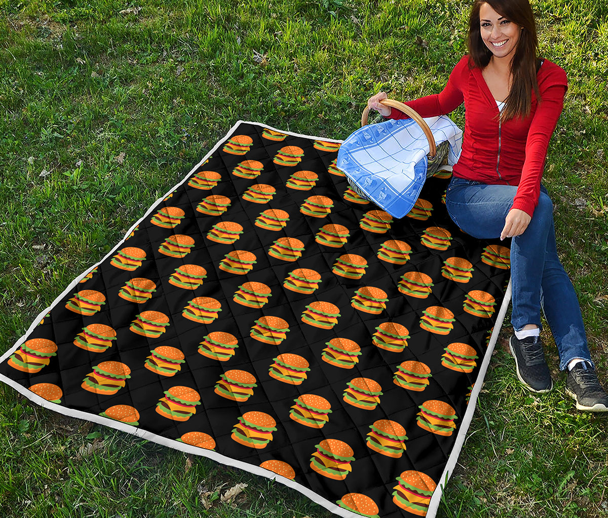 Cute Hamburger Pattern Print Quilt
