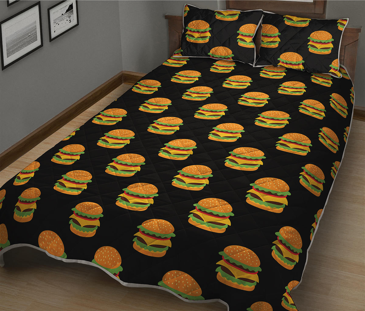 Cute Hamburger Pattern Print Quilt Bed Set