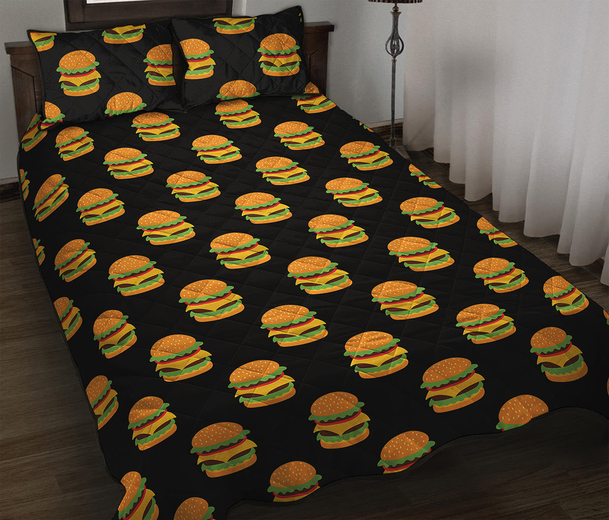 Cute Hamburger Pattern Print Quilt Bed Set