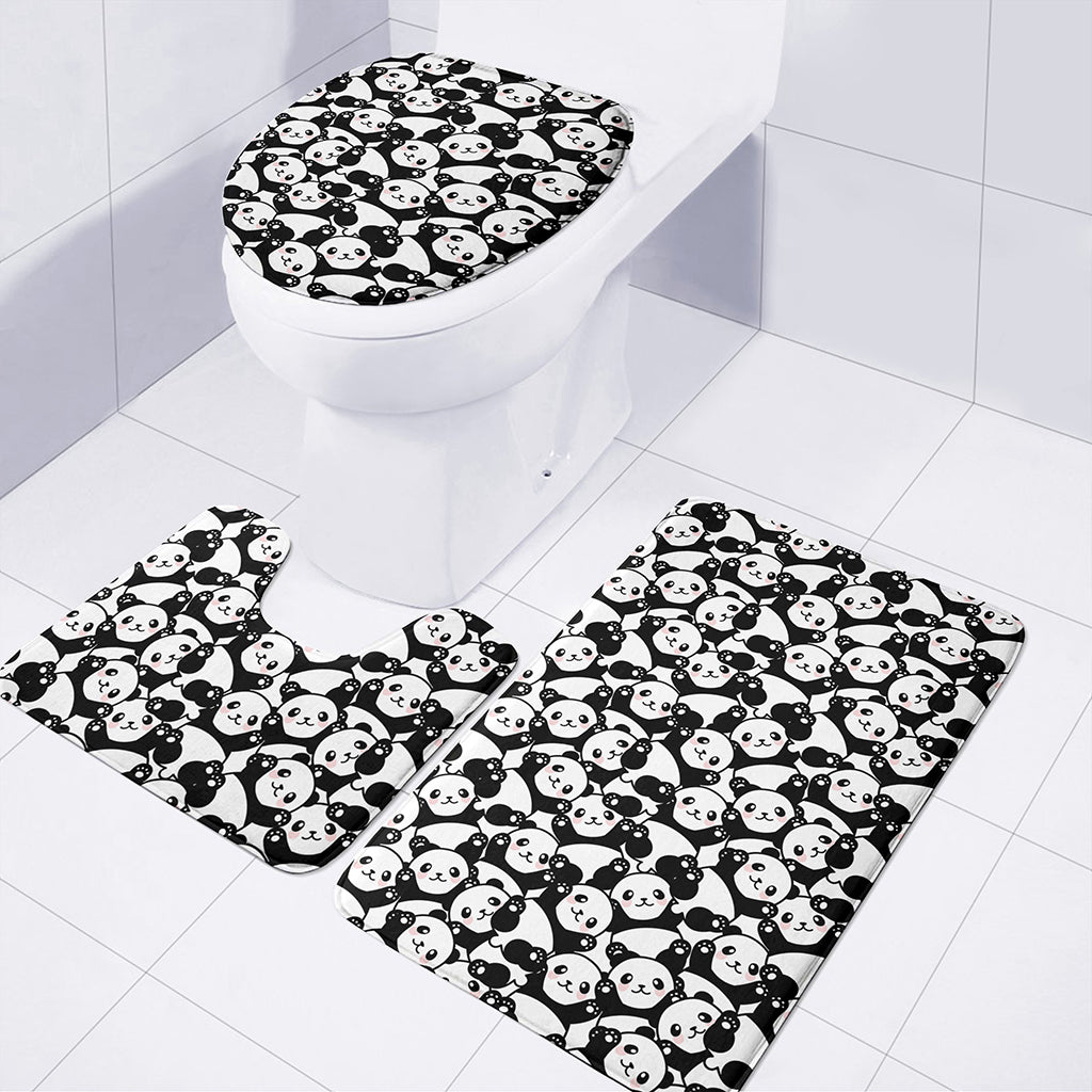 Cute Happy Panda Pattern Print 3 Piece Bath Mat Set