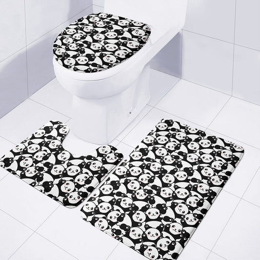 Cute Happy Panda Pattern Print 3 Piece Bath Mat Set