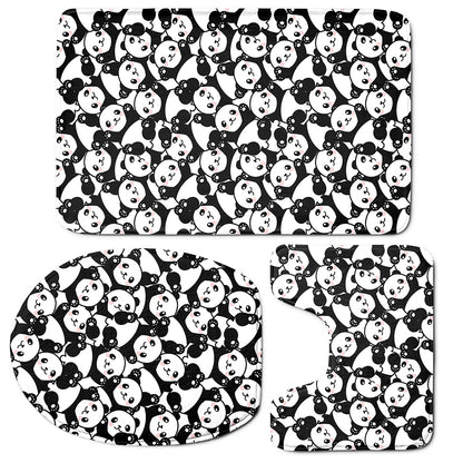 Cute Happy Panda Pattern Print 3 Piece Bath Mat Set