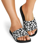 Cute Happy Panda Pattern Print Black Slide Sandals
