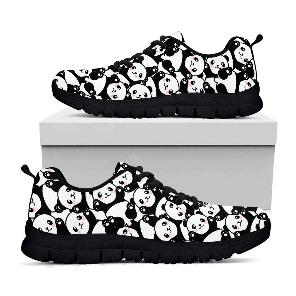 Cute Happy Panda Pattern Print Black Sneakers