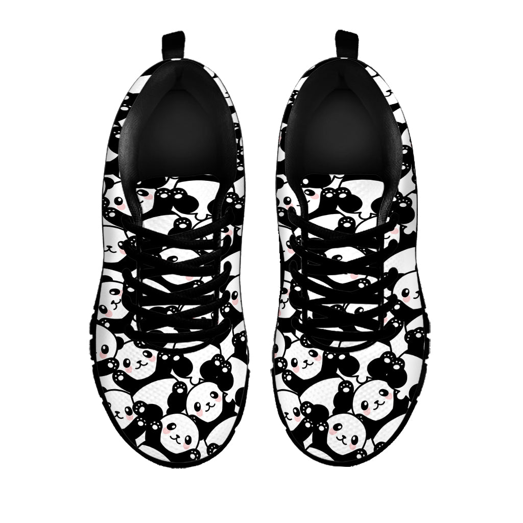 Cute Happy Panda Pattern Print Black Sneakers