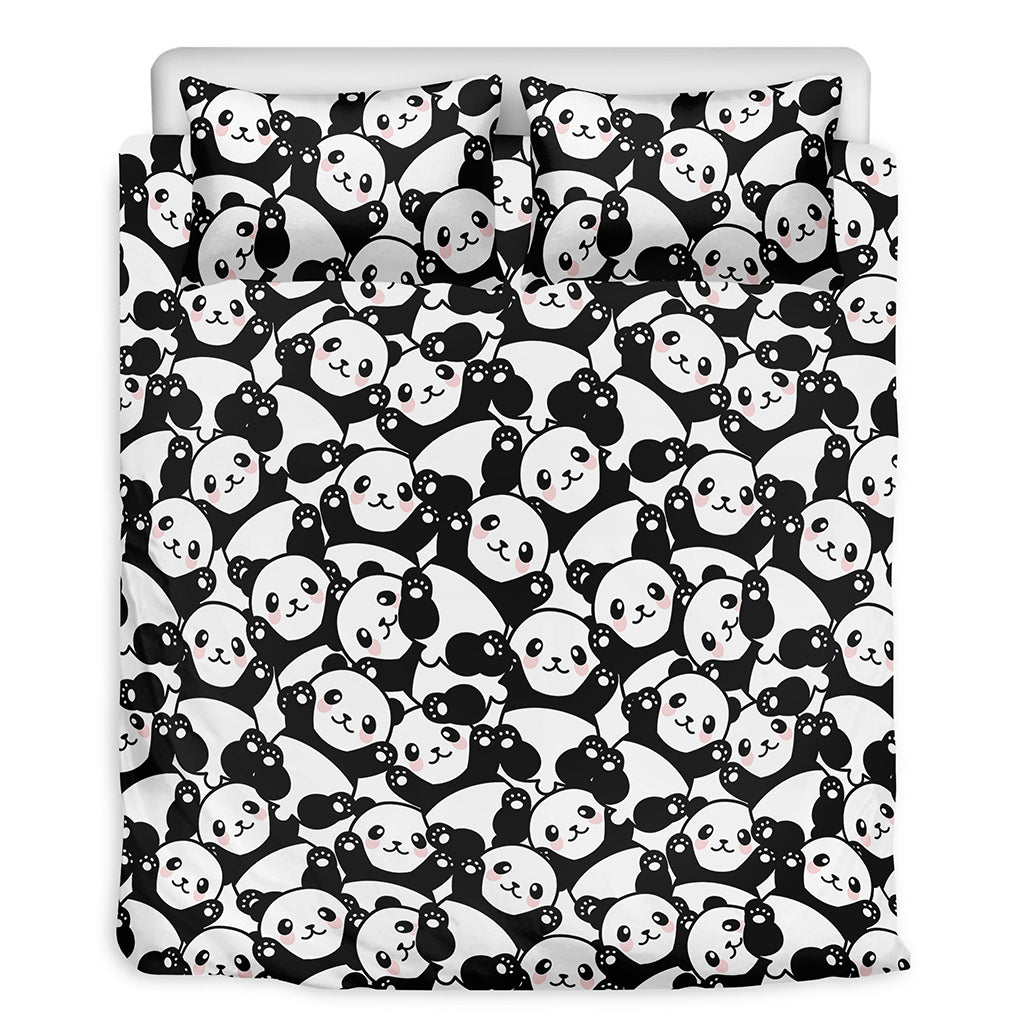 Cute Happy Panda Pattern Print Duvet Cover Bedding Set