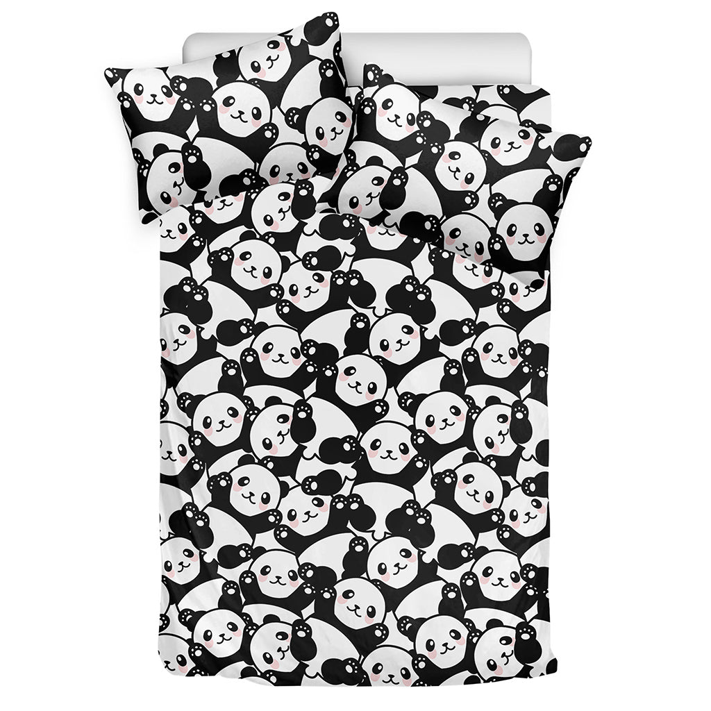 Cute Happy Panda Pattern Print Duvet Cover Bedding Set