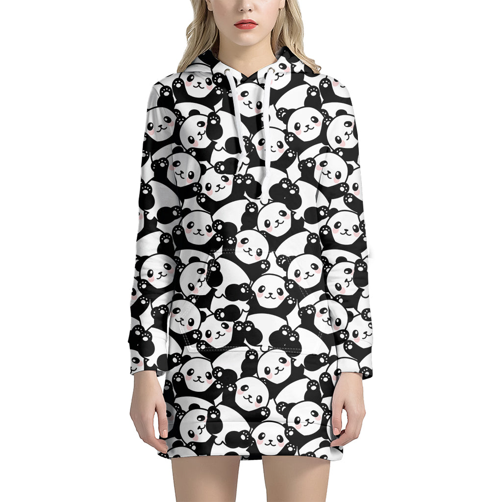 Cute Happy Panda Pattern Print Hoodie Dress