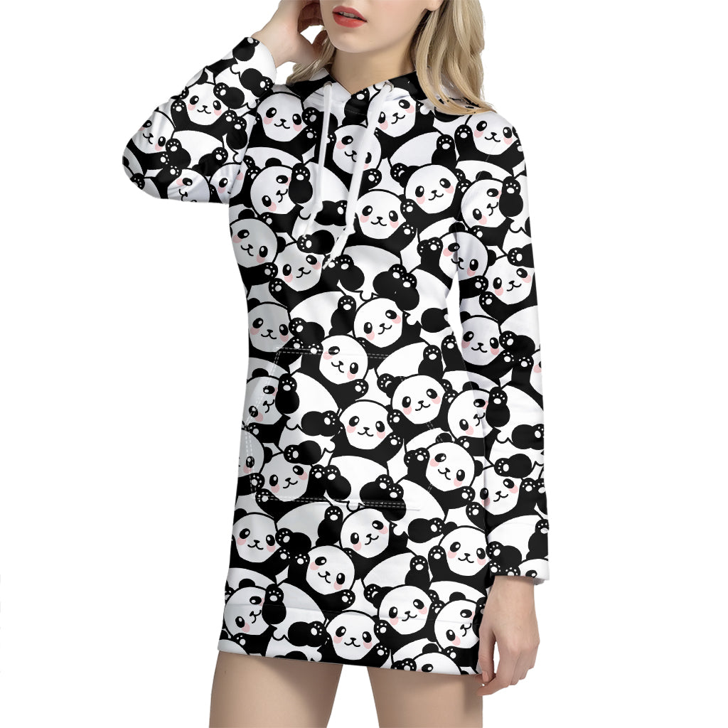 Cute Happy Panda Pattern Print Hoodie Dress