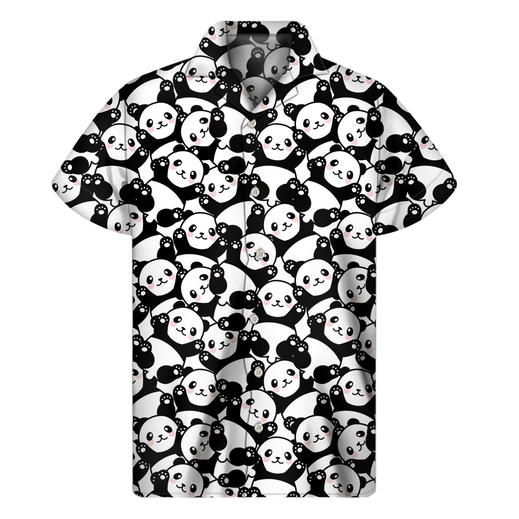 Cute Happy Panda Pattern Print Men's Short Sleeve Shirt