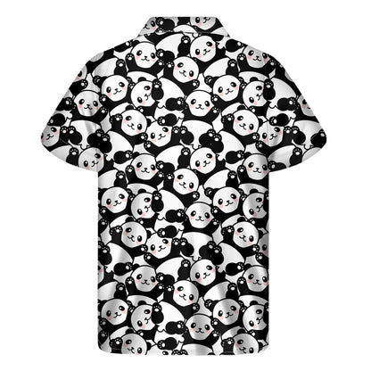 Cute Happy Panda Pattern Print Men's Short Sleeve Shirt
