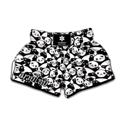 Cute Happy Panda Pattern Print Muay Thai Boxing Shorts