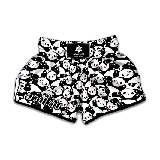 Cute Happy Panda Pattern Print Muay Thai Boxing Shorts