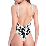 Cute Happy Panda Pattern Print One Piece High Cut Swimsuit