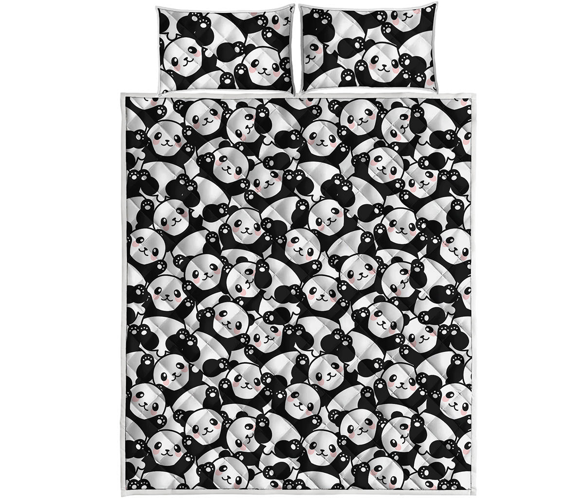 Cute Happy Panda Pattern Print Quilt Bed Set
