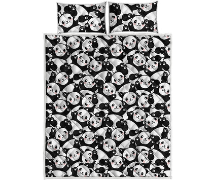 Cute Happy Panda Pattern Print Quilt Bed Set
