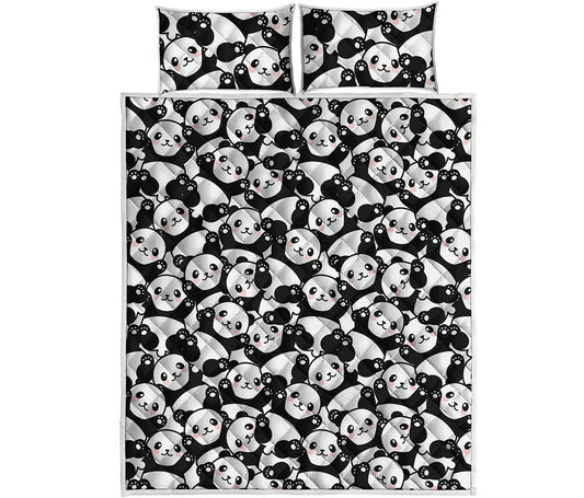 Cute Happy Panda Pattern Print Quilt Bed Set